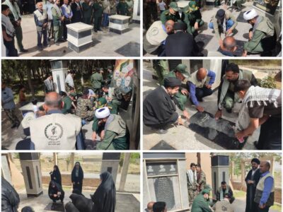 غبارروبی و عطرافشانی گلزار شهدای میامی به مناسبت آغاز هفته بسیج سازندگی